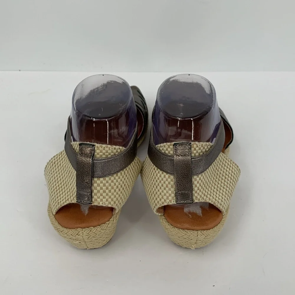 Gentle Souls Lena wedge espadrille sandal shoe pewter leather woven platform 8